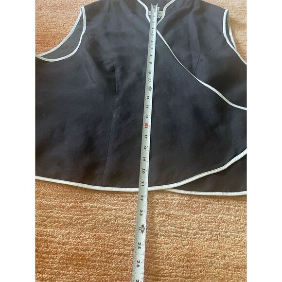 Lino USA Black Linen Blend Wrap Vest Top 3X Plus Size Tie Waist Contrast Trim - Picture 7 of 7
